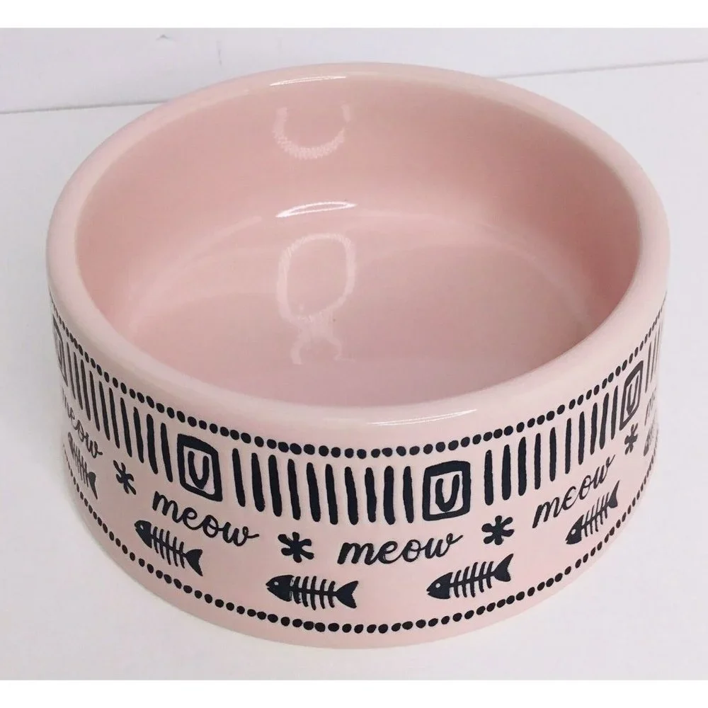 MEOW Pet Bowl 4.5 X 2” PINK Food Water Cat Kitty Signature Stoneware New